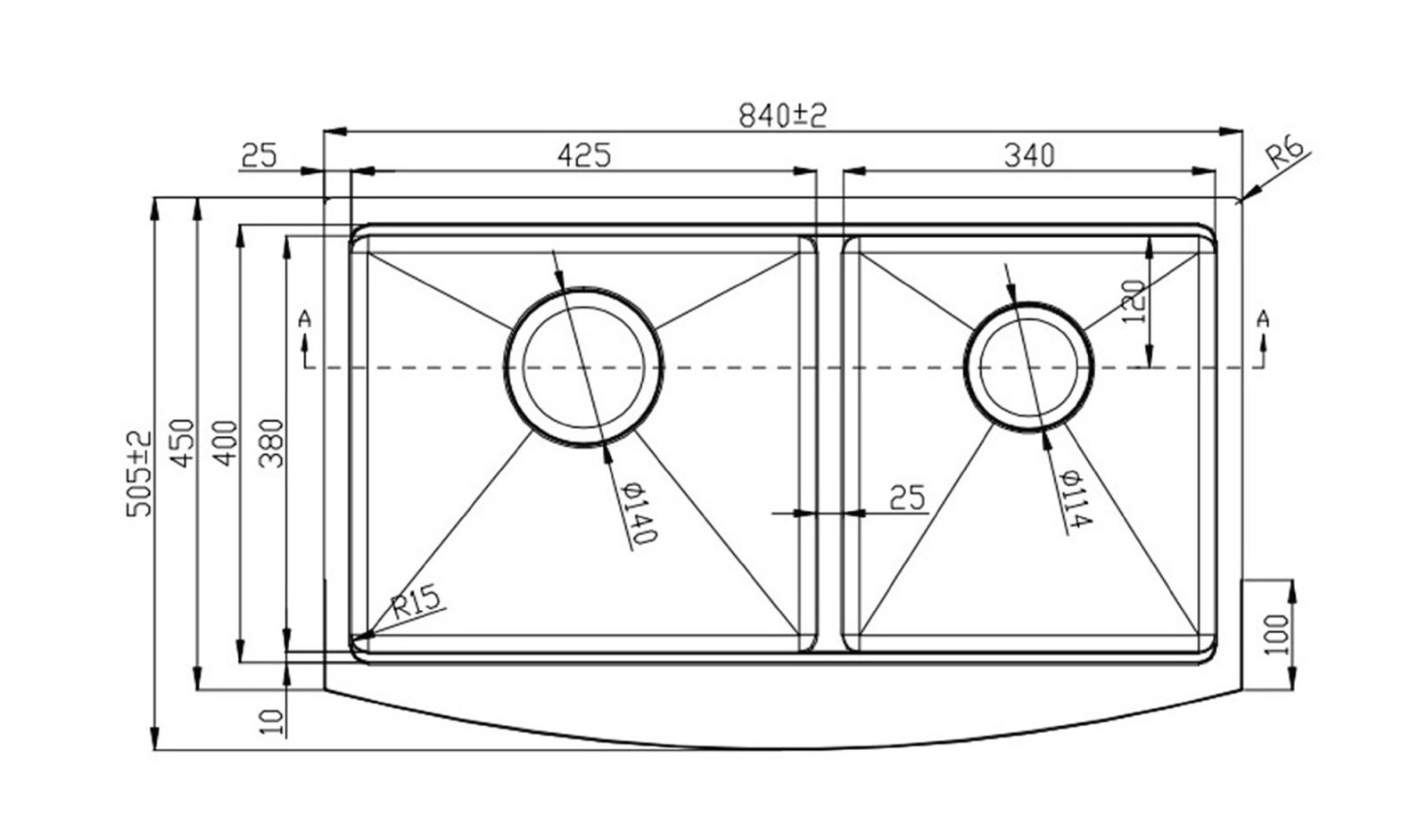 kích thước chậu rửa bát konox KN8450DA