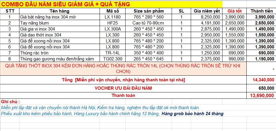 COMBO PHỤ KIỆN TỦ BẾP ƯU ĐÃI