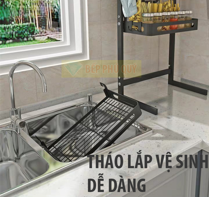 tháo lắp vệ sinh dễ dàng kệ gia vị inox 2 tầng để bàn