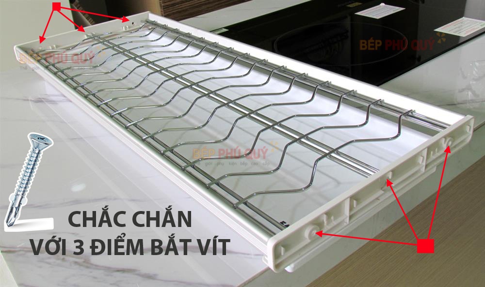 giá bát cố định loại đẹp chắc chắn với 3 điểm bắt vít cố định vào thành tủ