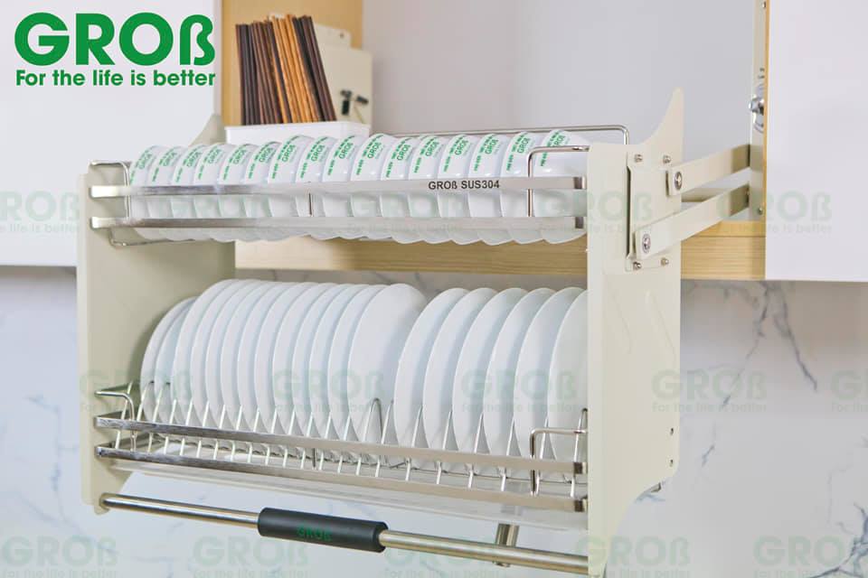 Giá bát nâng hạ inox 304 xước mở nan dẹt Grob