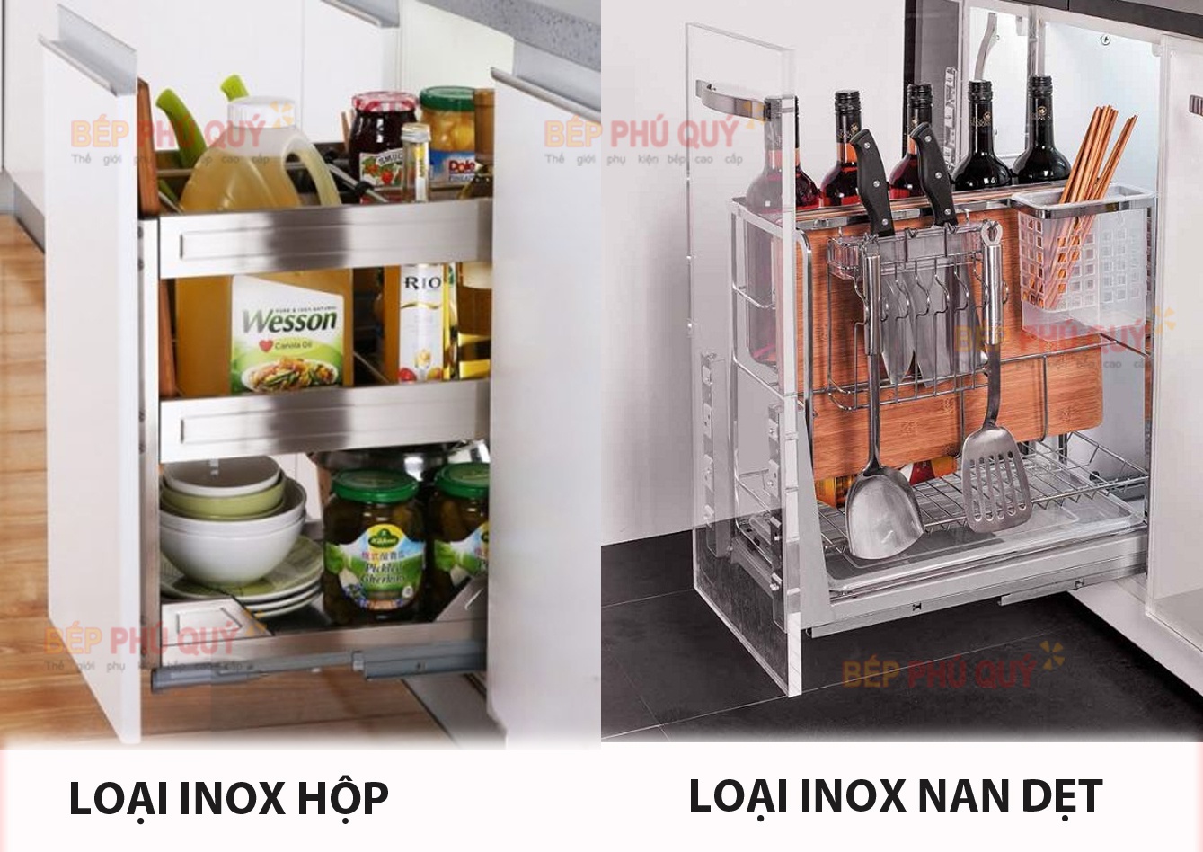 lựa chọn giá gia vị dao thớt đa năng inox hộp và inox nan luxury