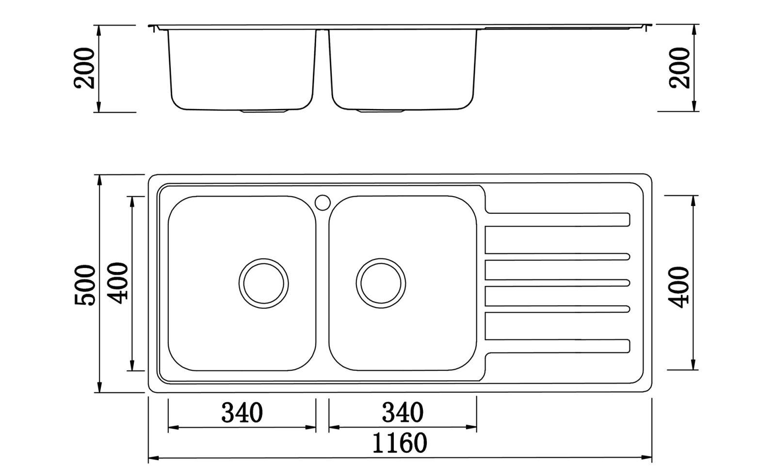 kích thước chậu rửa bát konox Artusi-KS11650-1D
