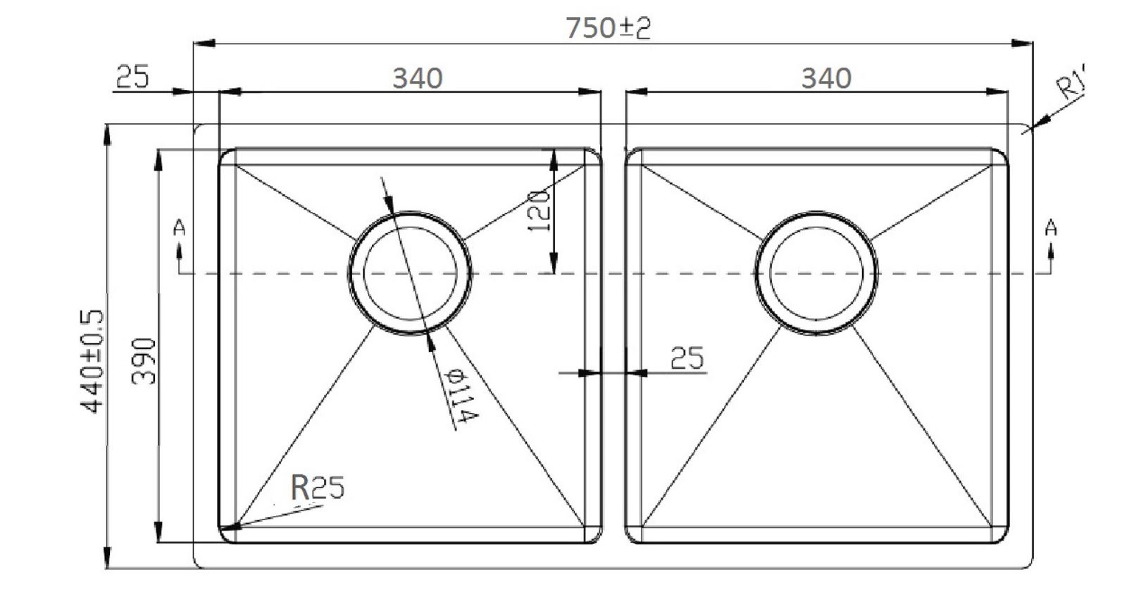 kích thước chậu rửa bát konox KN7544DUB