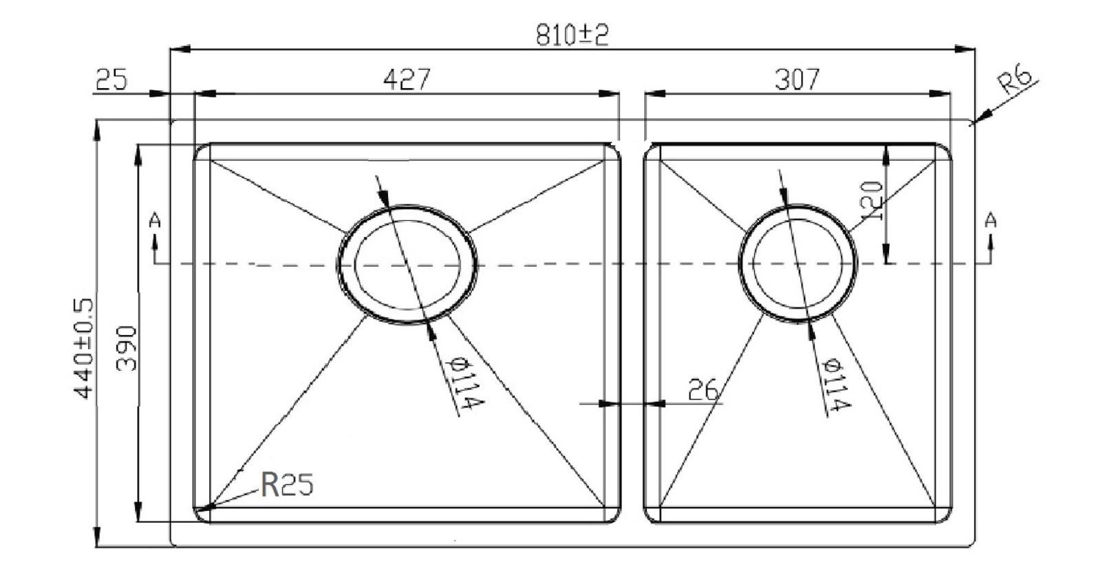 kích thước chậu rửa bát konox KN8144DU