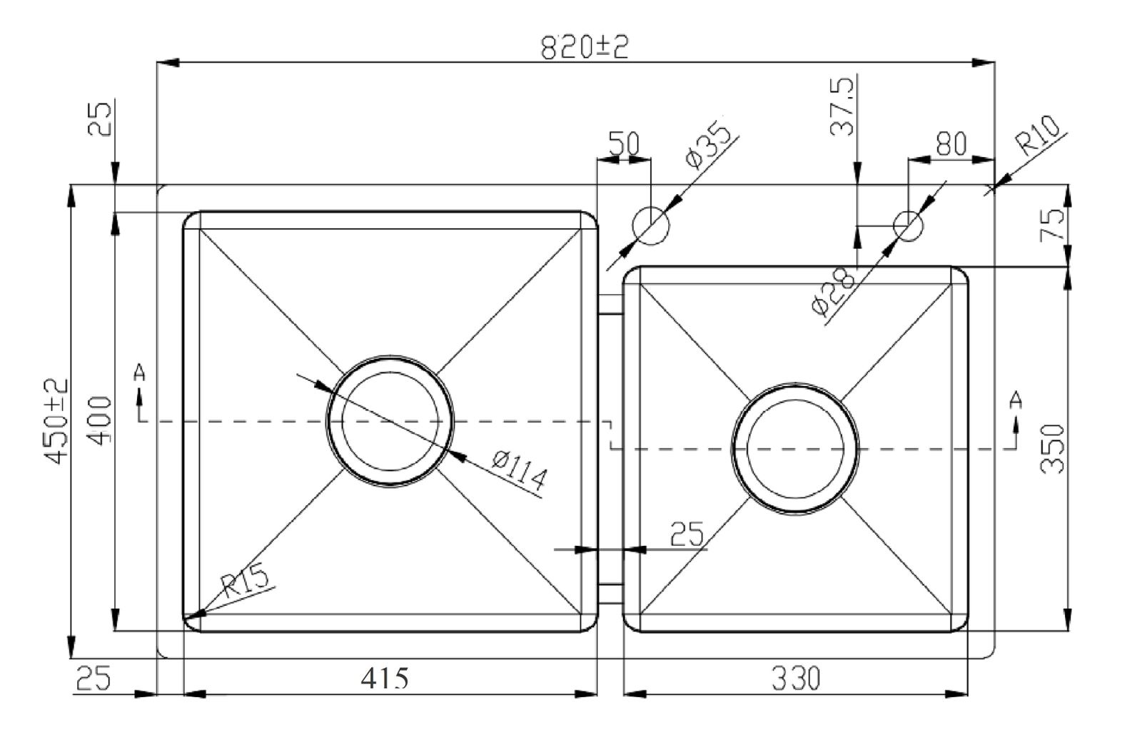 kích thước chậu rửa bát konox KN8245DO