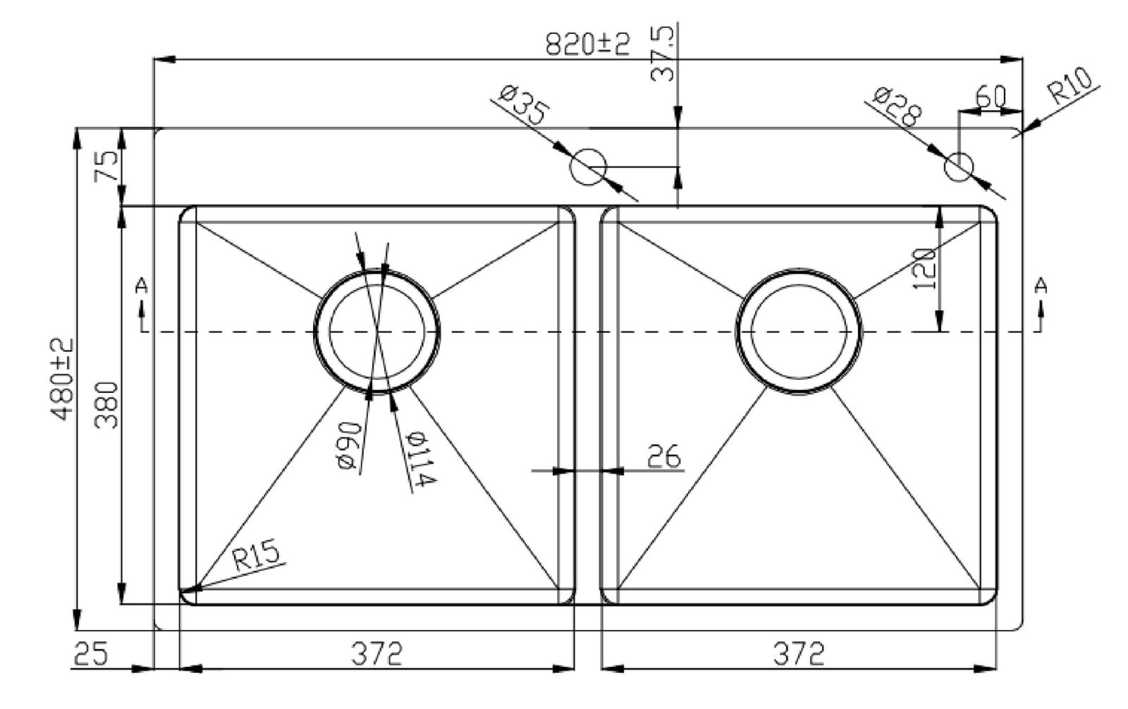 kích thước chậu rửa bát konox KN8248DOB