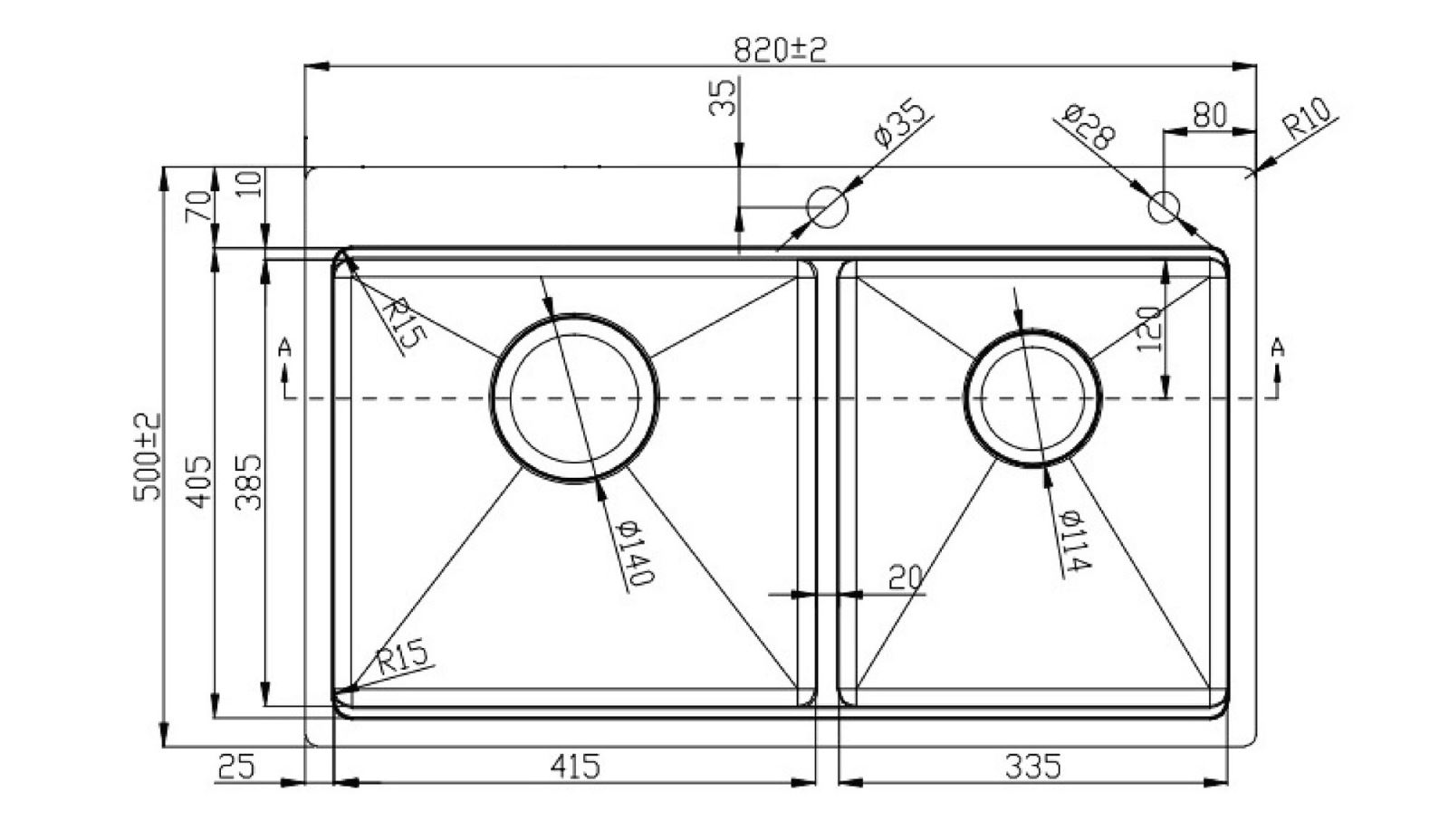 kích thước chậu rửa bát konox KN8250TD