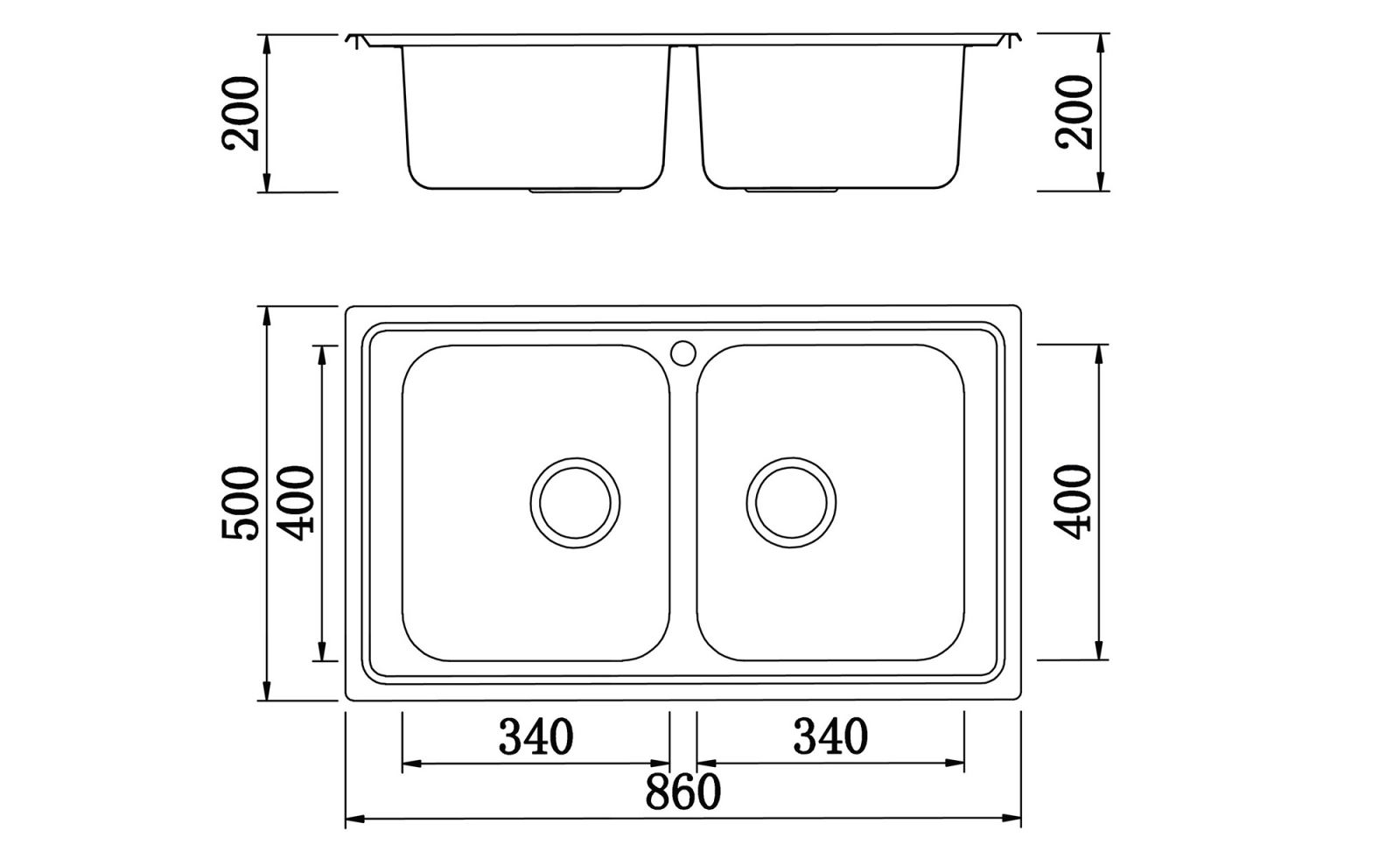 kích thước chậu rửa bát konox Premium-KS8650 2B