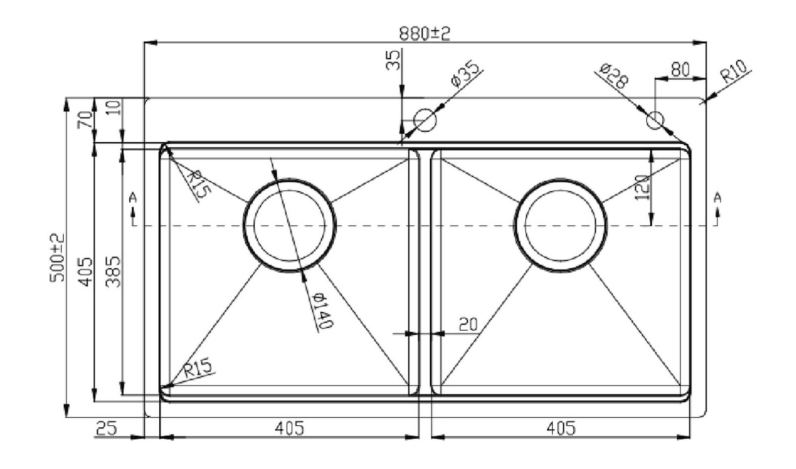 kích thước chậu rửa bát konox KN8850TD