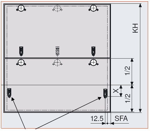 Xác định vị trí lắp đặt chân đế cho tay nâng trên cánh tủ