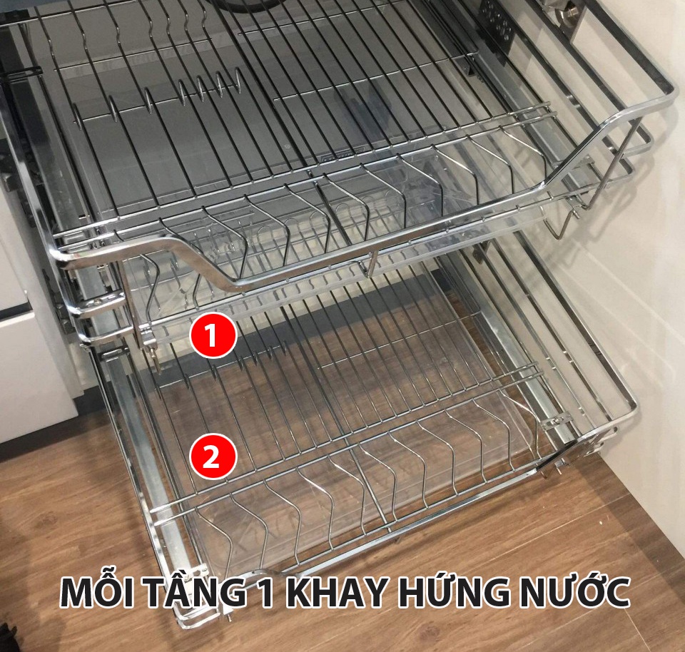 mỗi một tầng đều được thiết kế khay hứng nước - giá bát đĩa xoong nồi đa năng