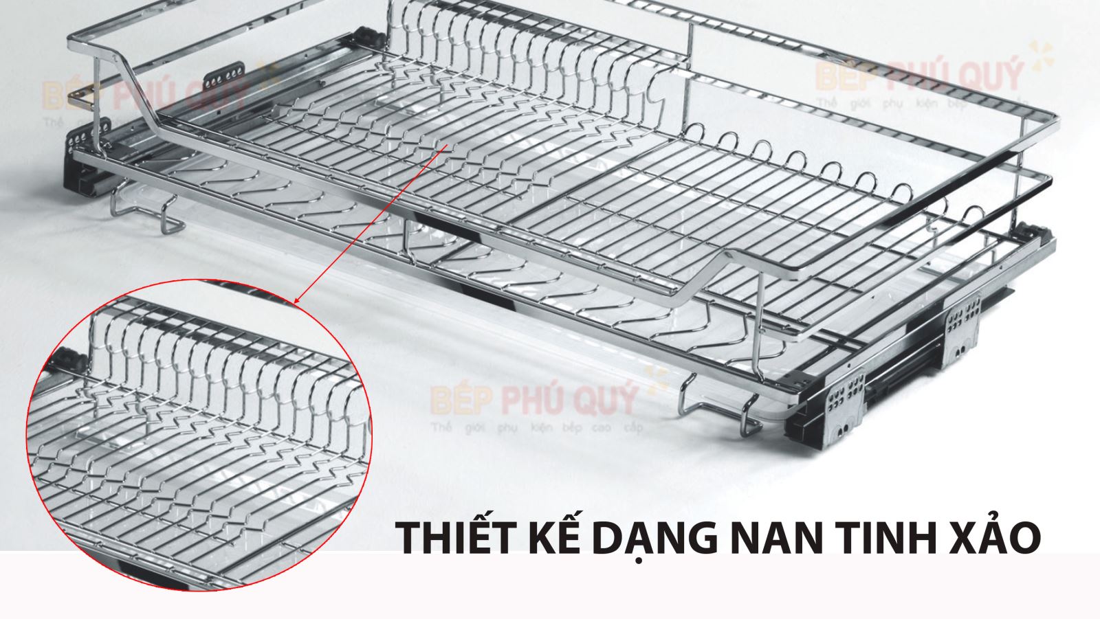 ngăn kéo bát đĩa xoong nồi thiết kế dạng nan tinh xảo thông thoáng