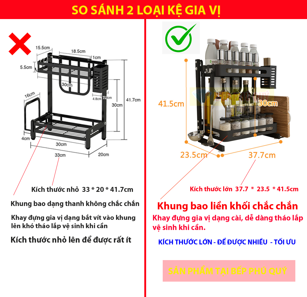 so sánh 2 loại kệ gia vị inox 2 tầng để bàn