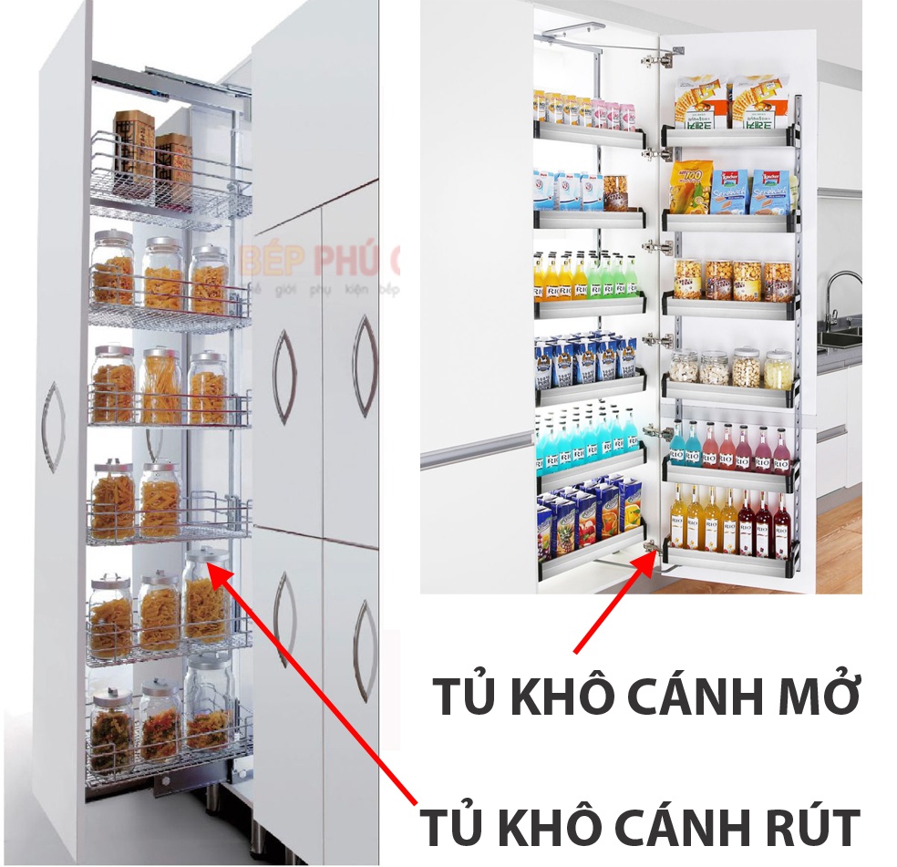 phân loại tủ đồ khô cánh mở và cánh rút