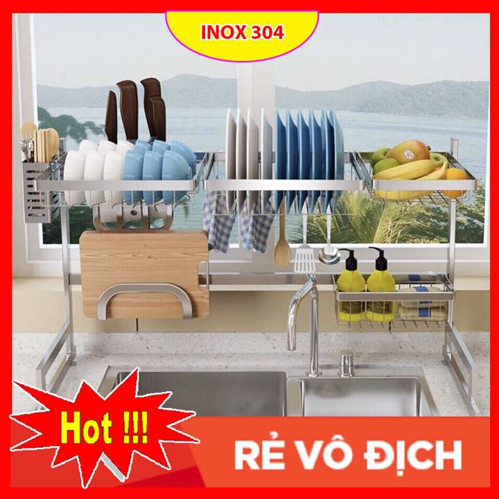 Kệ giá để đồ trên chậu rửa bát đa chức năng inox 304